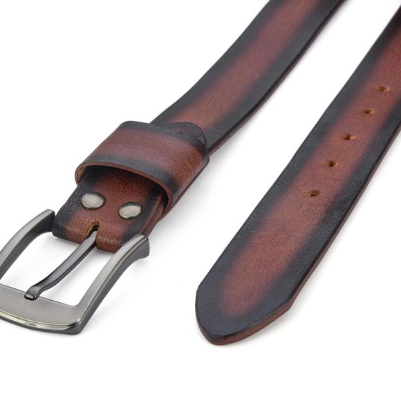 Full Grain Vintage Sun Brown Buffalo Leather Belt For Men: Free Personalization - Picture 4 of 14